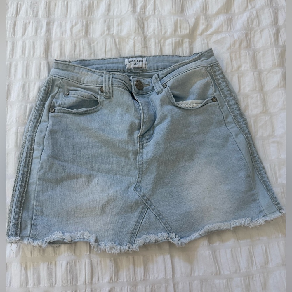 GOGO Light Blue Frayed Denim Mini Skirt
